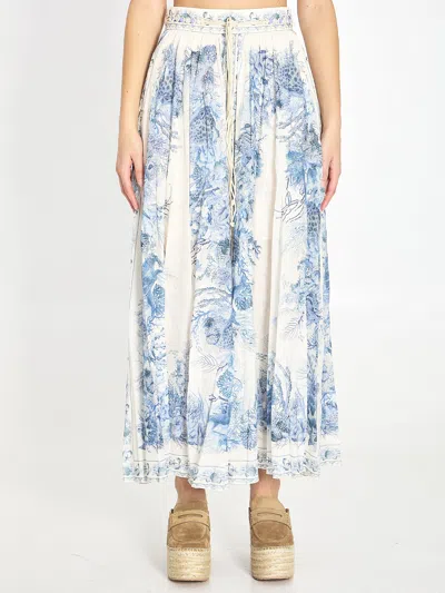 Zimmermann Drawstring Maxi Skirt In Blue