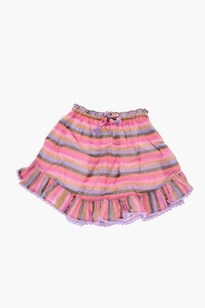 Zimmermann Drawstring Waist Striped Poppy Skirt In Pink