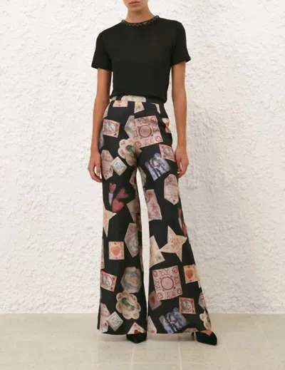 Zimmermann Dream Flare Pants In Black Love Letter In Multi