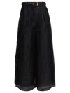 Zimmermann Polka-dot Linen And Silk Wide-leg Pants In Black