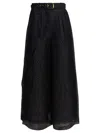 Zimmermann Polka-dot Linen And Silk Wide-leg Pants In Black