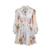 Zimmermann Ascension Light Blue Mini Dress With Flared Skirt And All-over Print In Linen Woman In Neutral