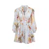 Zimmermann Ascension Light Blue Mini Dress With Flared Skirt And All-over Print In Linen Woman In Neutral