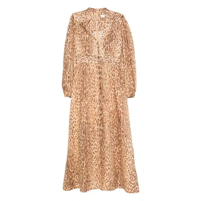 Zimmermann Cascadian Plunge Midi Dress In Brown