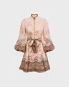 Zimmermann Womens Pink Paisley Alchemy Belted Floral-print Linen Mini Dress In Pink