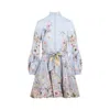 Zimmermann Rebellion Multicolor Midi Dress With Bow Detail On The Front And All-over Floral Print In Linen Woma In Blue