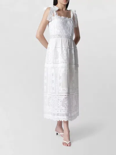 Zimmermann Dress Bow Straps Lace Scalloped Sheer Panels In White