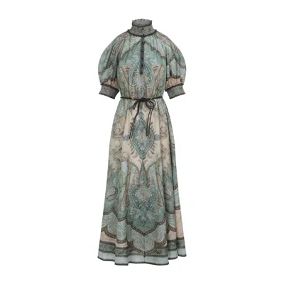 Zimmermann High-neck Paisley Silk Dress In Blue