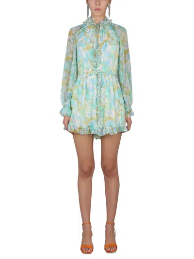 Zimmermann Dress In Cyan Silk In Green