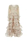 Zimmermann Halliday Tiered Gown In Ivory Watercolour Floral In Ivorywatercoulorfloral