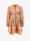Zimmermann Tallow Pleated Floral-print Linen Mini Dress In Pink