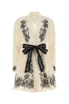 Zimmermann Floral Embroidered Belted Long Sleeve Linen Shirtdress In Printed