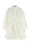 Zimmermann White Cotton Blend Utility Shirt Mini Dress In White