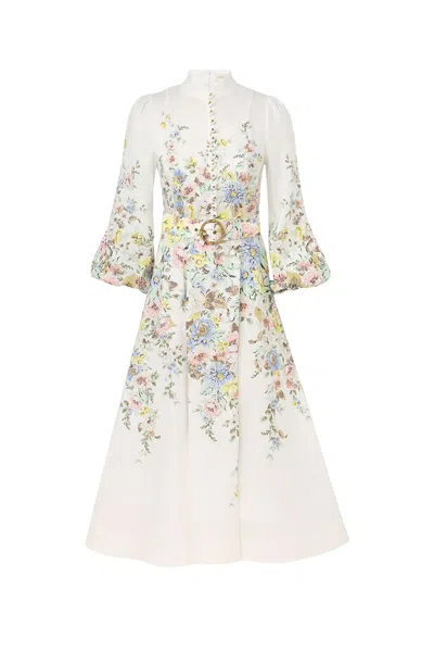 Zimmermann Floral Printed Midi Dress In White