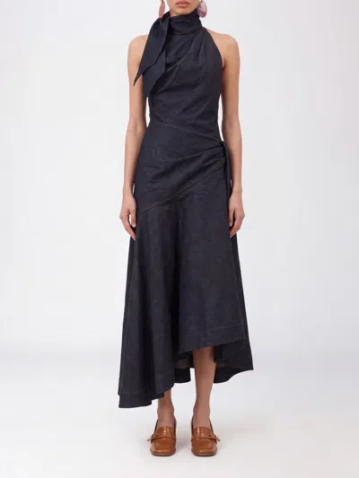 Zimmermann Valiant Draped Denim Dress In Blue