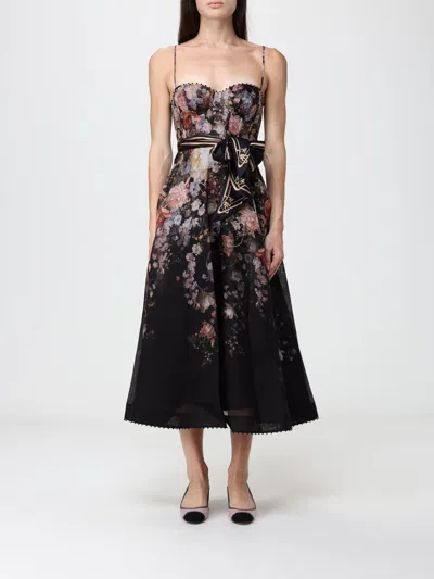 Zimmermann Floral Midi Dress With Bustier Bodice And Sheer Overlay In Multi