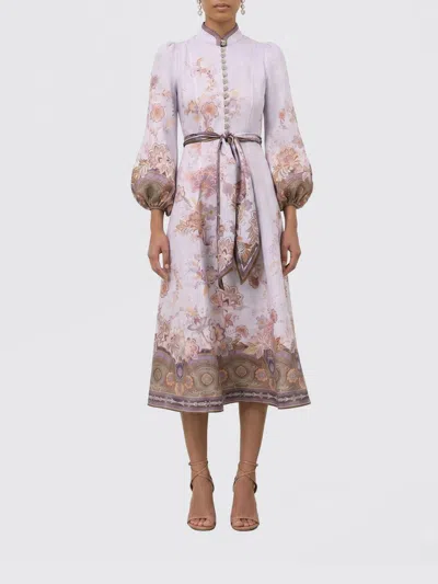Zimmermann Linen Chemisier Dress With Floral Print In Blue