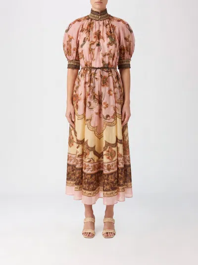 Zimmermann Aster Billow Jacobean-print Silk Midi Dress In Pink
