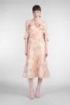 Zimmermann Floral Print Midi Dress With Ruffled Sleeves In Rose-pink