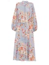 Zimmermann Womens Chambray Floral Billow Long-sleeve Linen Maxi Dress Xxs In Blue