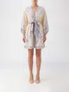 Zimmermann Womens Indra Plunge Linen Mini Dress Cream Lilac Floral In Neutral