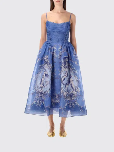 Zimmermann Rebellion Lace-up Embellished Pleated Gathered Printed Linen And Silk-blend Midi Dress In Blue