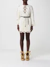 Zimmermann Awaken Long Sleeve Lace Trim Linen Minidress In Neutral