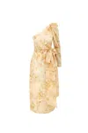 Zimmermann Crush Asymmetrical Midi Dress In Yellow Floral In Yellow