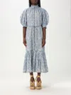Zimmermann Wylie Belted Tiered Embroidered Cotton Midi Dress In Blau