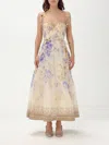 Zimmermann Beige Linen And Silk Dawning Picnic Dress In Lilac