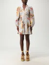 Zimmermann Ascension Light Blue Mini Dress With Flared Skirt And All-over Print In Linen Woman In Neutral