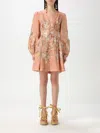 Zimmermann Tallow Pleated Floral-print Linen Mini Dress In Orange