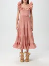 Zimmermann Pleated Frill Midi Dress In Pink