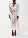 Zimmermann Flower Printed Crush Midi Dress In Linen In Pink