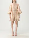 Zimmermann Illuminate Beige Mini Dress With Belted Waist And All-over Floral Print In Linen Woman