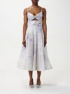 Zimmermann Crush Belted Twist-front Embellished Floral-print Linen And Silk-blend Organza Midi Dress In Violet