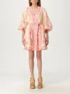 Zimmermann Lucky Pink Mini Dress With V Neck And All-over Floral Print In Linen Woman