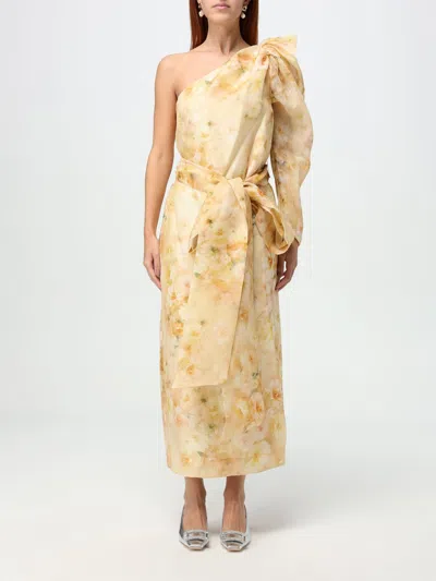 Zimmermann Crush Asymmetrical Midi Dress In Yellow Floral In Neutral