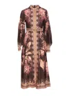 Zimmermann Floral-patterned Linen Maxi Dress With Puffed Sleeves In Brown