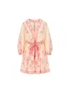 Zimmermann Lucky Pink Mini Dress With V Neck And All-over Floral Print In Linen Woman