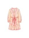 Zimmermann Lucky Pink Mini Dress With V Neck And All-over Floral Print In Linen Woman
