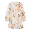 Zimmermann Ascension Light Blue Mini Dress With Flared Skirt And All-over Print In Linen Woman In Neutral