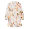Zimmermann Ascension Light Blue Mini Dress With Flared Skirt And All-over Print In Linen Woman In Neutral