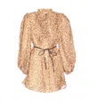 Zimmermann Cascadian Beige Tunic Dress With Stand-up Collar And All-over Leopard Print In Linen Woman In Brown