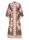 Zimmermann Floral-patterned Linen Maxi Dress With Puffed Sleeves In Brown
