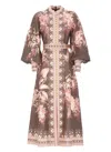 Zimmermann Floral-patterned Linen Maxi Dress With Puffed Sleeves In Brown
