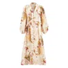 Zimmermann Womens Cream Palm Floral Ascension Plunge Linen Midi Dress