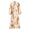 Zimmermann Womens Cream Palm Floral Ascension Plunge Linen Midi Dress