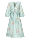 Zimmermann Womens Mint Hibiscus Illuminate Billow Embroidered Linen-silk Maxi Dress In Blue