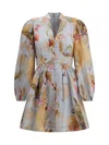 Zimmermann Ascension Light Blue Mini Dress With Flared Skirt And All-over Print In Linen Woman In Neutral